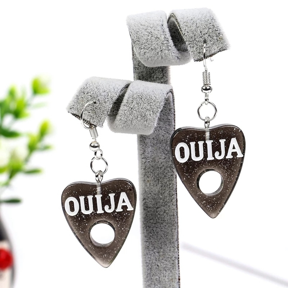 Ouija Planchette Black Glitter Resin Earrings